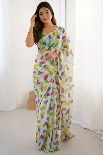Off white chiffon printed saree