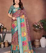 Wine and rama coton silk digital print designer saree