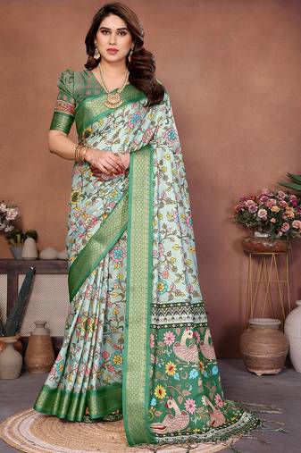 Multi color coton silk digital print designer saree
