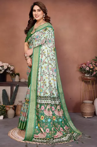 Multi color coton silk digital print saree