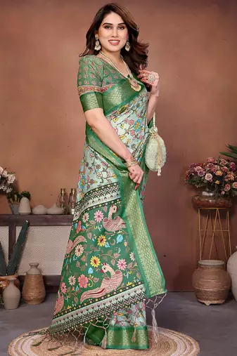 Multi color coton silk digital print saree