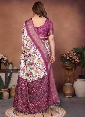 Wine and off white coton silk digital print saree 4