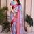 Sky blue cotton silk floral print designer saree