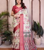 Off white cotton silk floral print designer saree