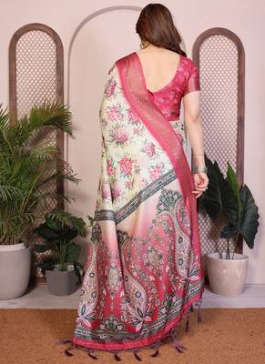 Off white cotton silk floral print saree 4