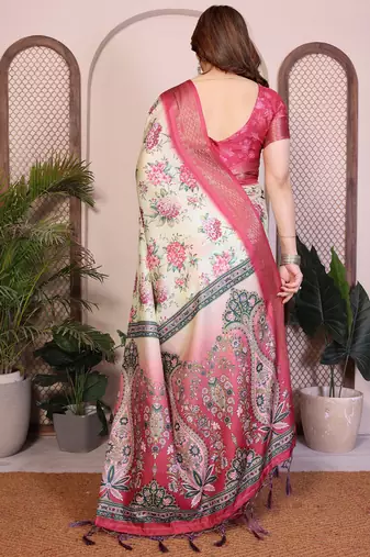 Off white cotton silk floral print saree