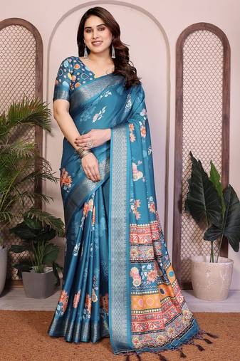 Rama cotton silk floral print designer saree