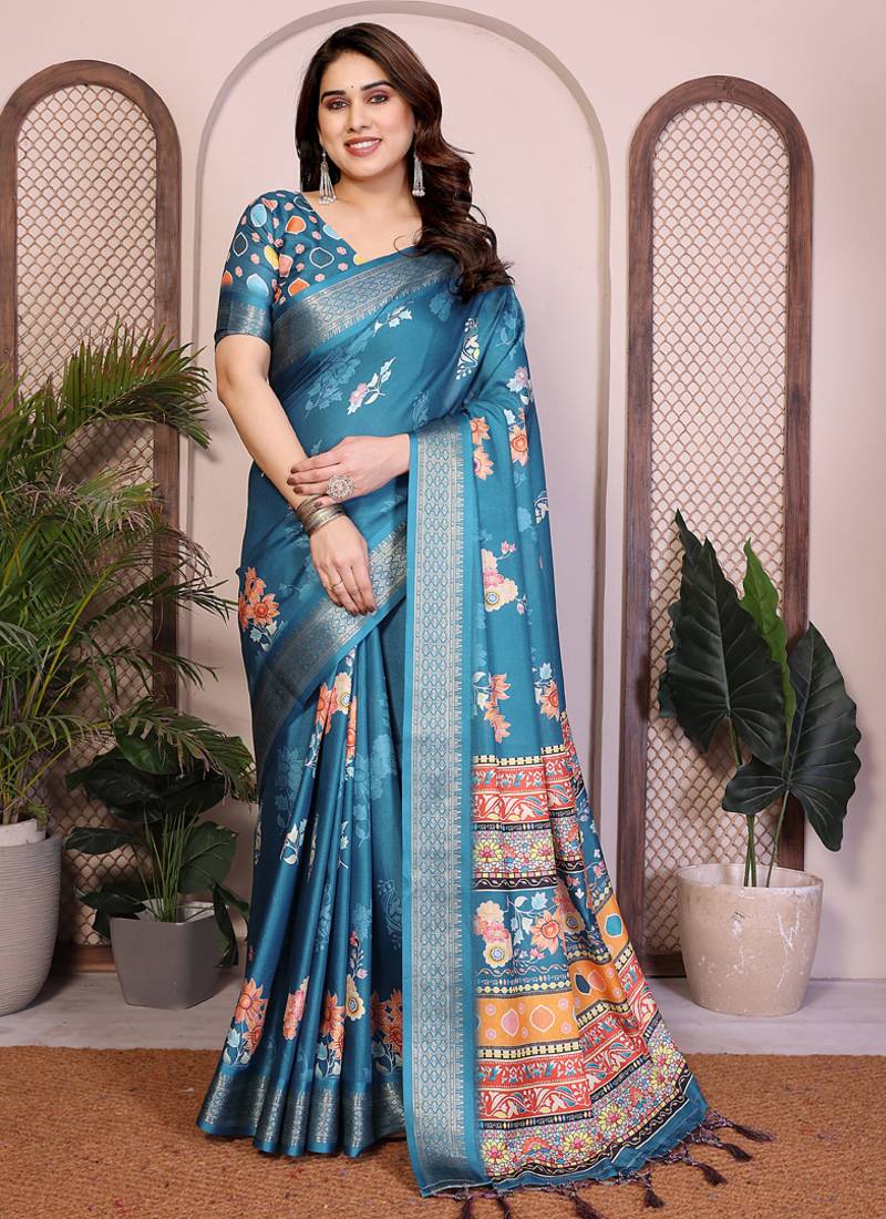 Rama cotton silk floral print designer saree