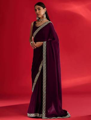 Wine rangoli silk embroidered lace work party wear saree 2