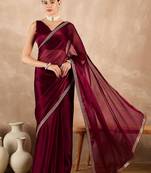 Deep maroon rangoli silk embroidered lace work party wear saree