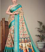 Cream cotton silk digital print designer saree