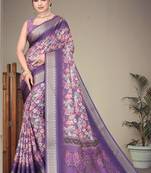 Lavender cotton silk digital print designer saree