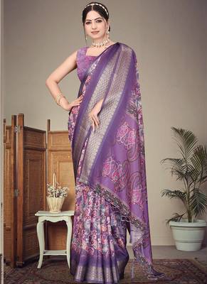 Lavender cotton silk digital print saree 2