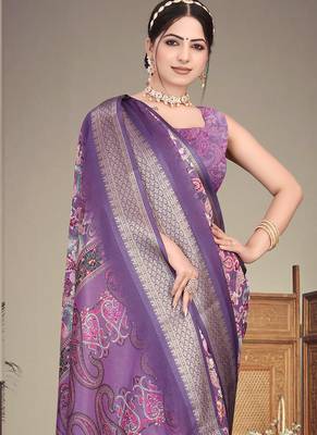 Lavender cotton silk digital print saree 3
