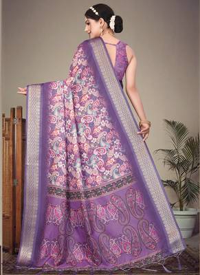 Lavender cotton silk digital print saree 4