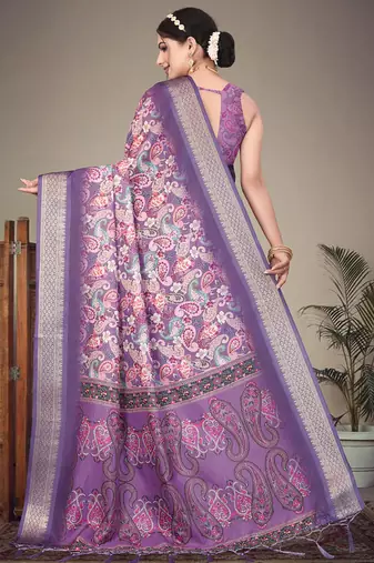 Lavender cotton silk digital print saree