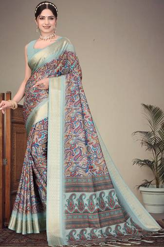 Multi color cotton silk digital print saree