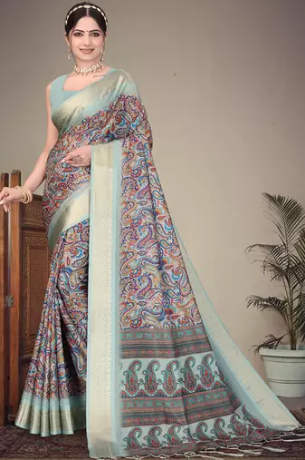 Multi color cotton silk digital print designer saree