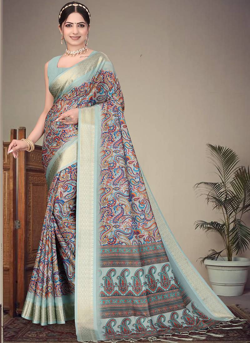 Multi color cotton silk digital print designer saree
