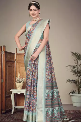 Multi color cotton silk digital print saree