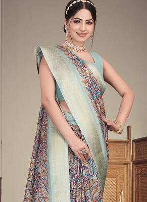 Multi color cotton silk digital print saree 3