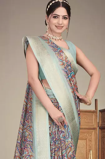 Multi color cotton silk digital print saree
