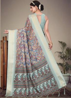 Multi color cotton silk digital print saree 4