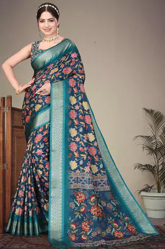 Rama cotton silk digital print designer saree