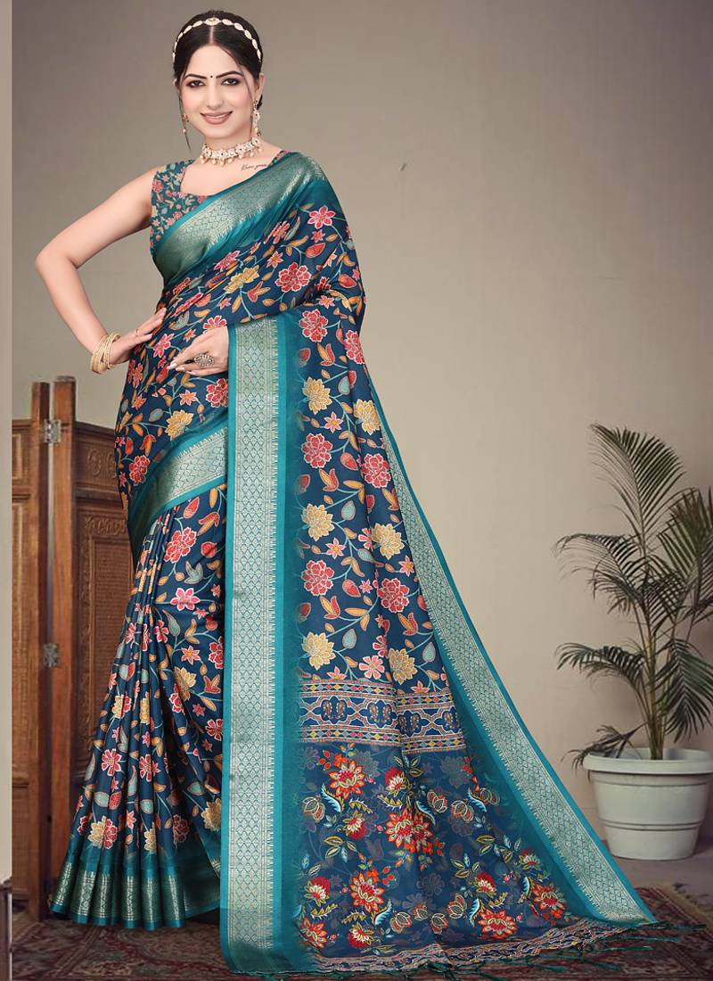 Rama cotton silk digital print designer saree
