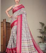 Off white cotton silk digital print designer saree