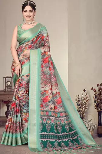 Multicolor cotton silk digital print designer saree