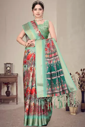 Multicolor cotton silk digital print saree