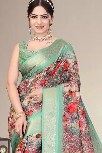Multicolor cotton silk digital print saree