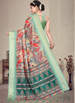 Multicolor cotton silk digital print saree 4