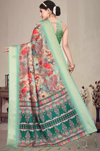 Multicolor cotton silk digital print saree