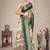 Cream and green cotton silk digital print designer saree