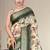 Cream and green cotton silk digital print designer saree