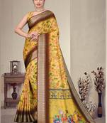 Yellow cotton silk digital print designer saree