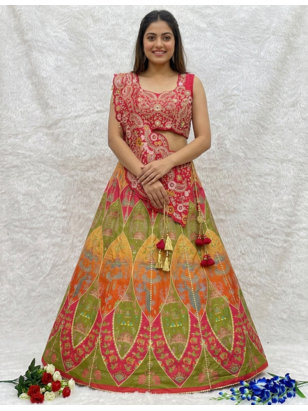 Rani Pink Color Embroidery Coding And Digital Printed Work Creap Lehenga Choli  1