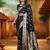 Black Banarasi Satin Silk Saree with Silver Zari & Thread Work Floral Design and Rich Traditional Pallu