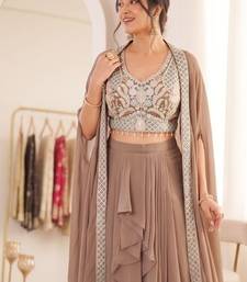 Beige Color Embroidered Work Banglori Silk Blouse Sharara Set