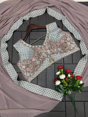 Beige Color Embroidered Work Banglori Silk Blouse Sharara Set 3