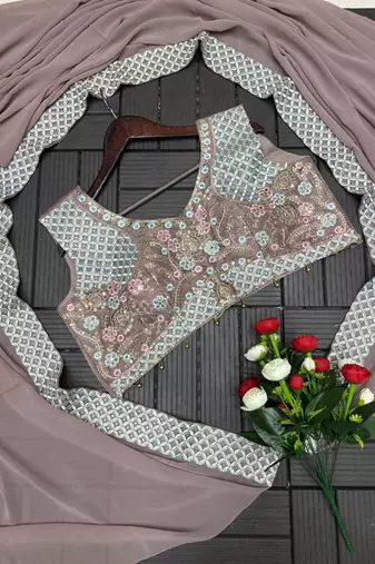 Beige Color Embroidered Work Banglori Silk Blouse Sharara Set