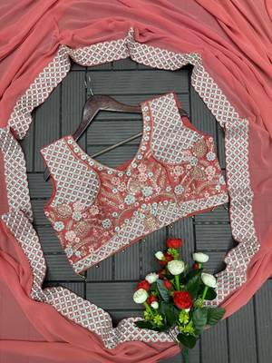 Peach Color Embroidered Work Banglori Silk Blouse Sharara Set 3