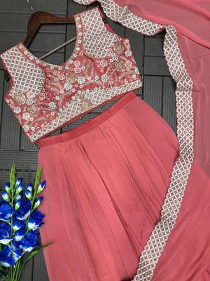 Peach Color Embroidered Work Banglori Silk Blouse Sharara Set 4