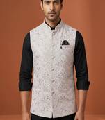 Ivory thread and sequins embroidered nehru jacket 