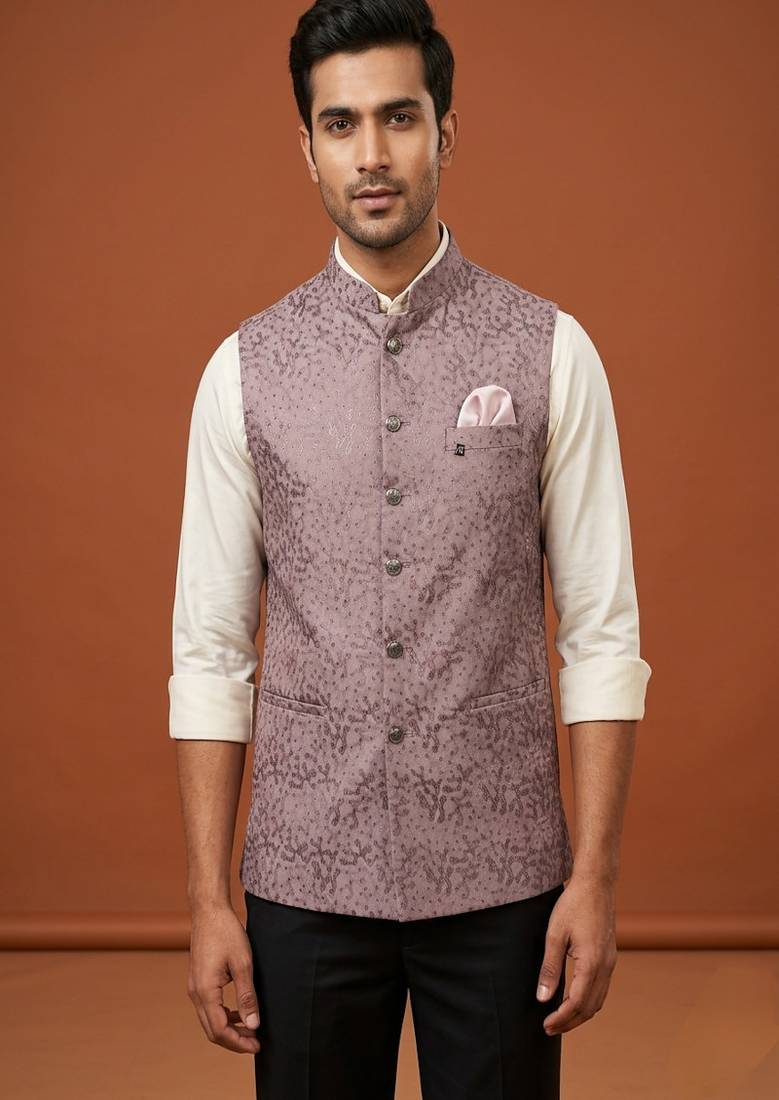 Move thread and sequins embroidered nehru jacket 