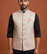 Light pink thread work nehru jacket 