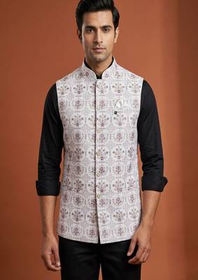 Ivory thread and zari embroidered nehru jacket  1