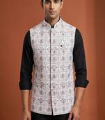 Ivory thread and zari embroidered nehru jacket 